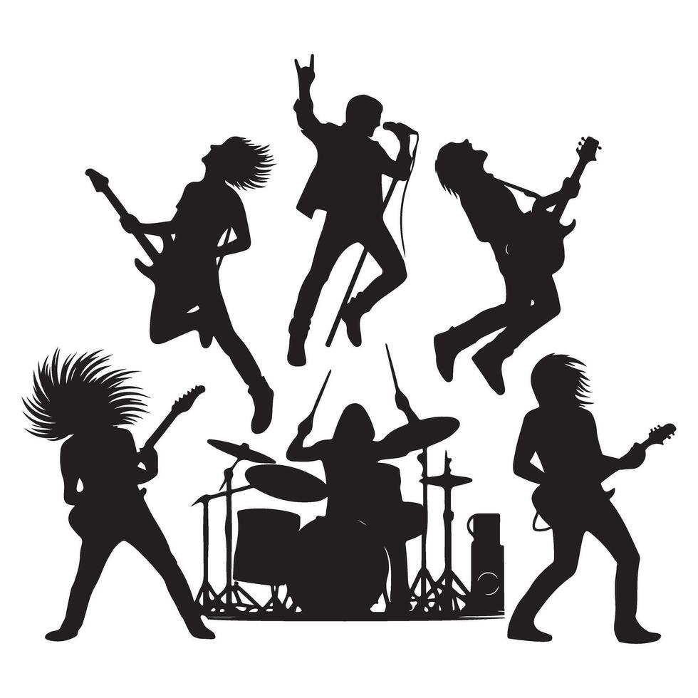 Dynamic Rock Band Silhouette Illustration for Music Enthusiasts and Designers vector