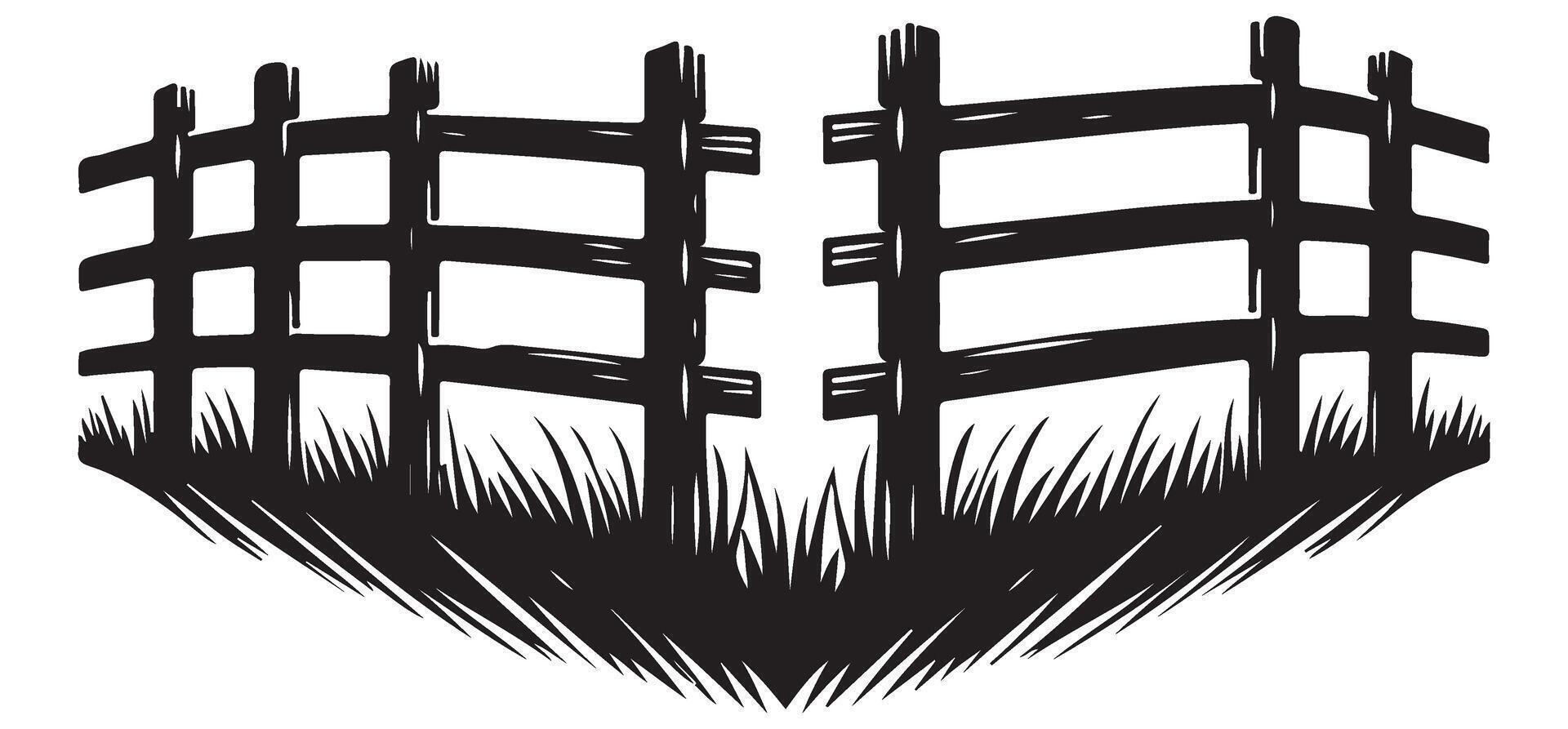 Simple Wooden Gate Silhouette Illustration Farm Entrance Design Graphic vector