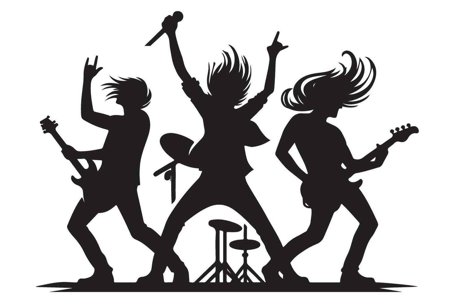 Rock Band Playing Music Silhouette for Creative Design Projects vector