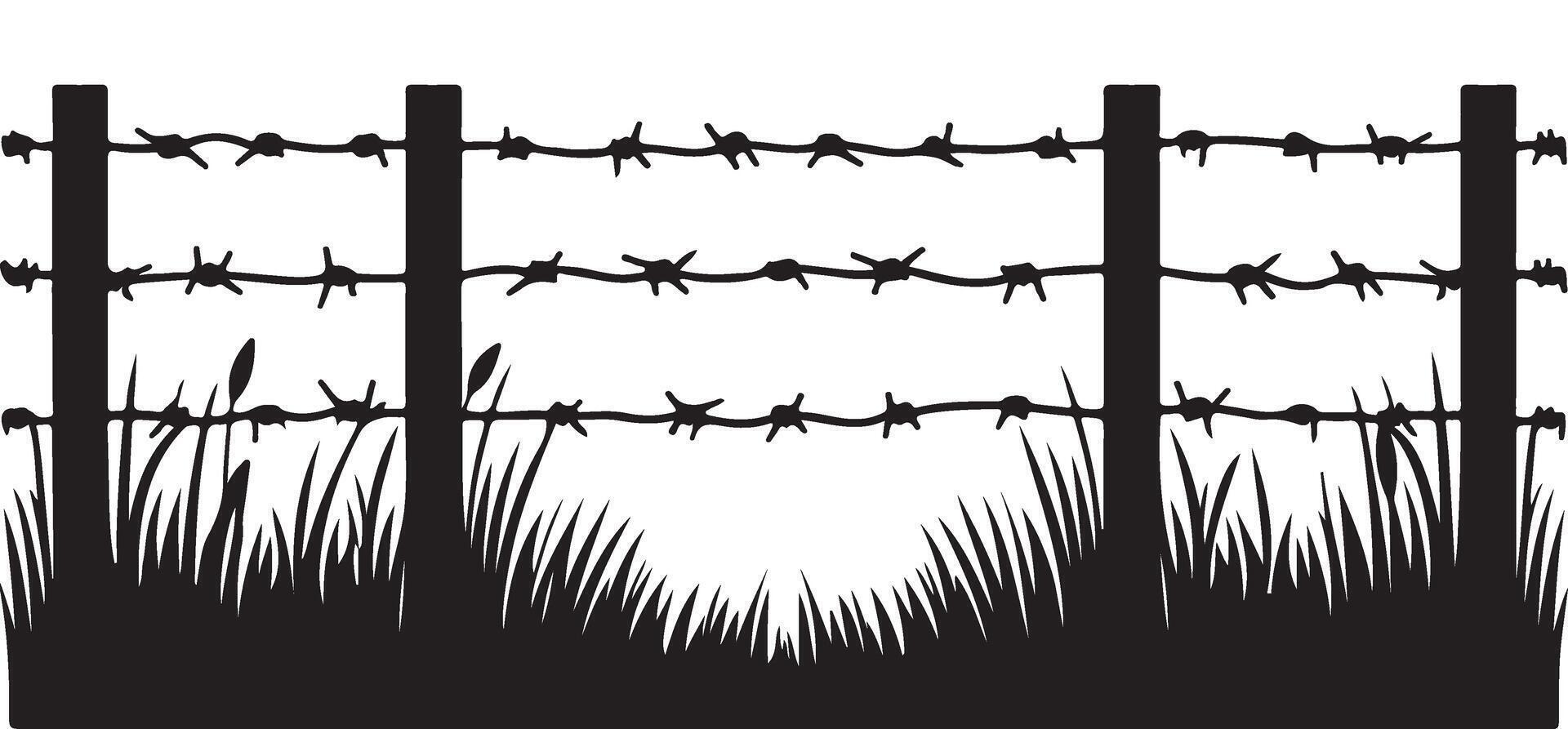 Silhouette Image of Barbed Wire Fence for Security Illustration Elements vector