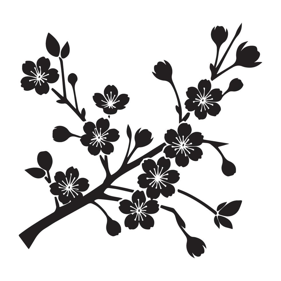 Cherry Blossom Twig Silhouette Illustration for Festive Design vector