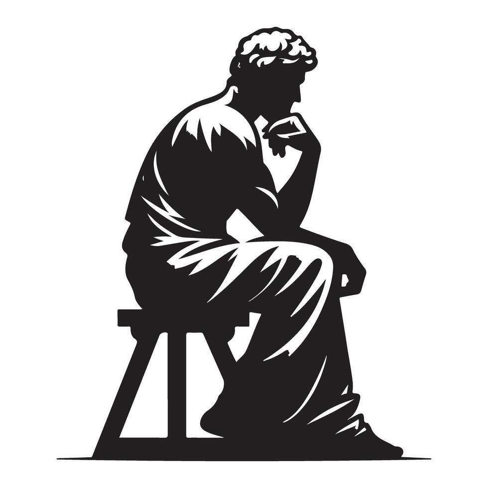Classic Thinker Silhouette Illustration Sitting Art Design vector