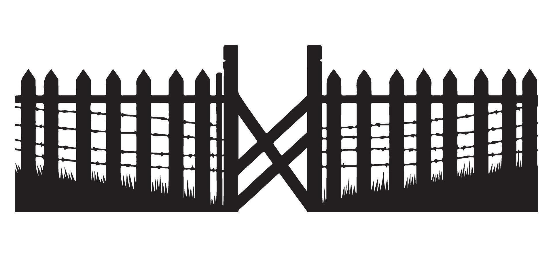 Open Farm Gate Illustration Silhouette Rustic Entrance Design vector