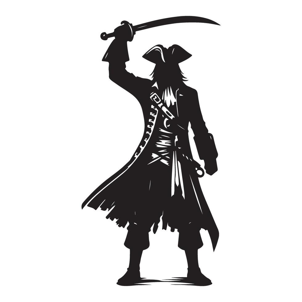 Pirate Captain Silhouette Illustration with Sword Ready for Action vector