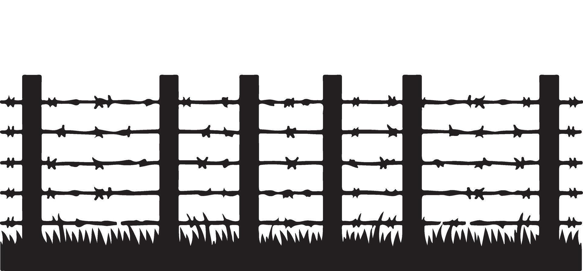 Black Silhouette of Extended Barbed Wire Fence Illustration Image vector