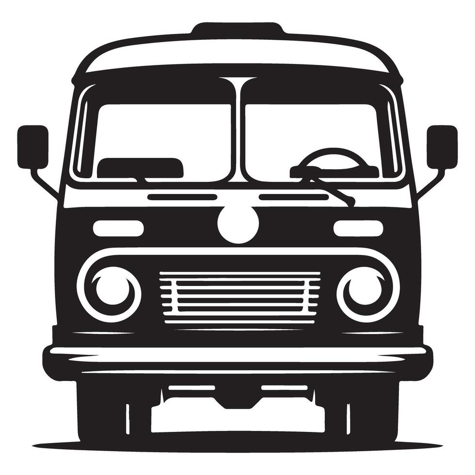 Classic retro van illustration front view in silhouette style vector