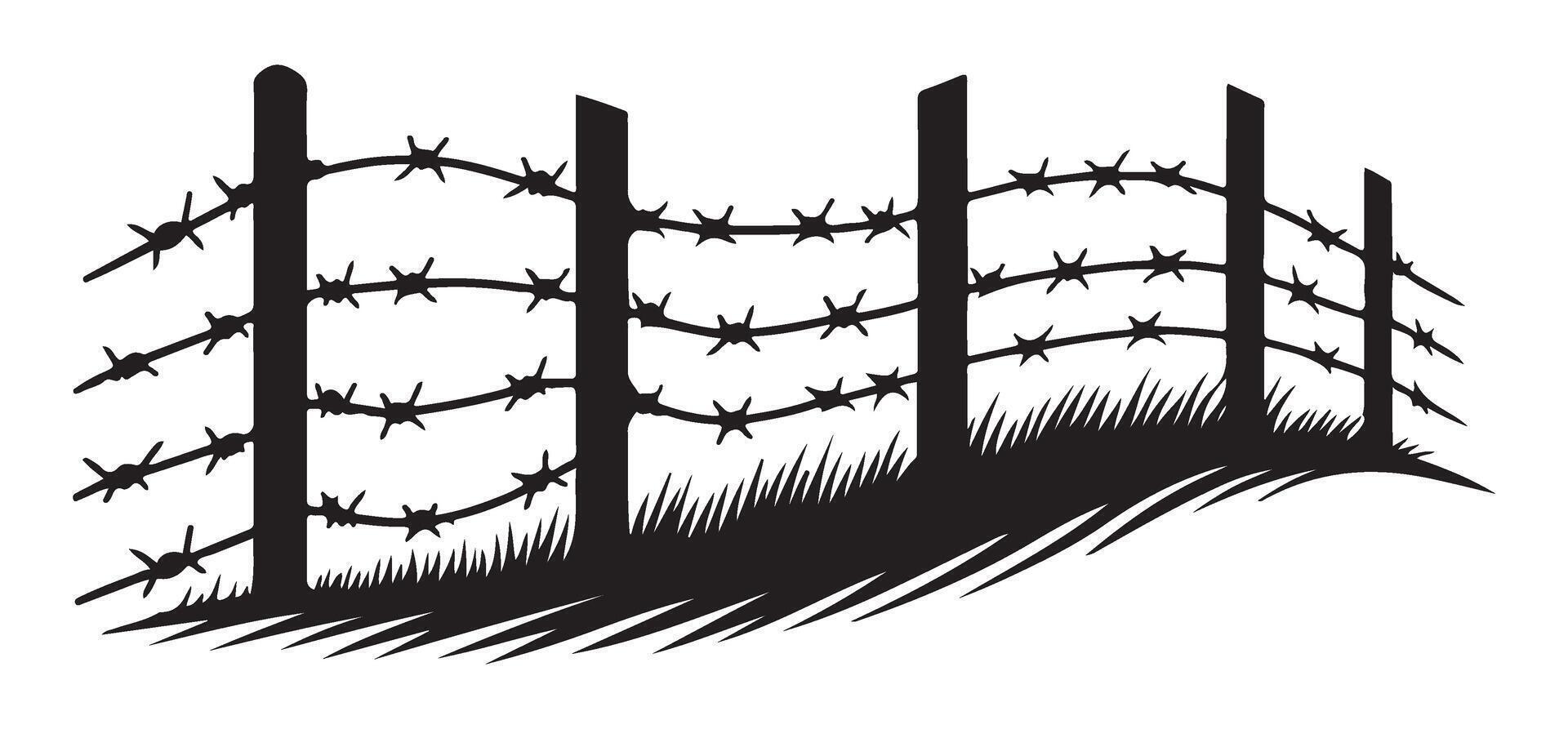 Barbed Wire Fence Silhouette Illustration for Security Concepts vector