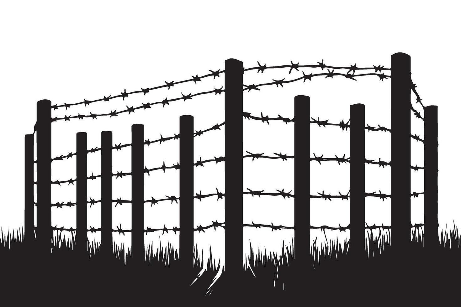 Curved Barbed Wire Fence Silhouette on Grassy Knoll Illustration vector