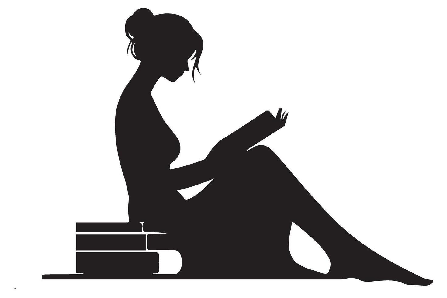 Silhouette of Woman Reading on Books Illustration Design vector