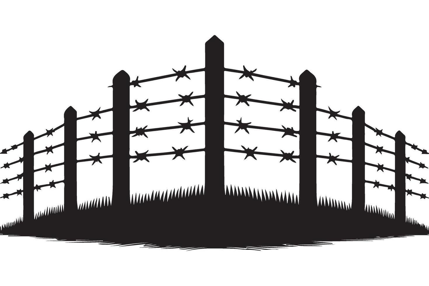 Barbed Wire Fencing Silhouette Curving Across The Field Art vector