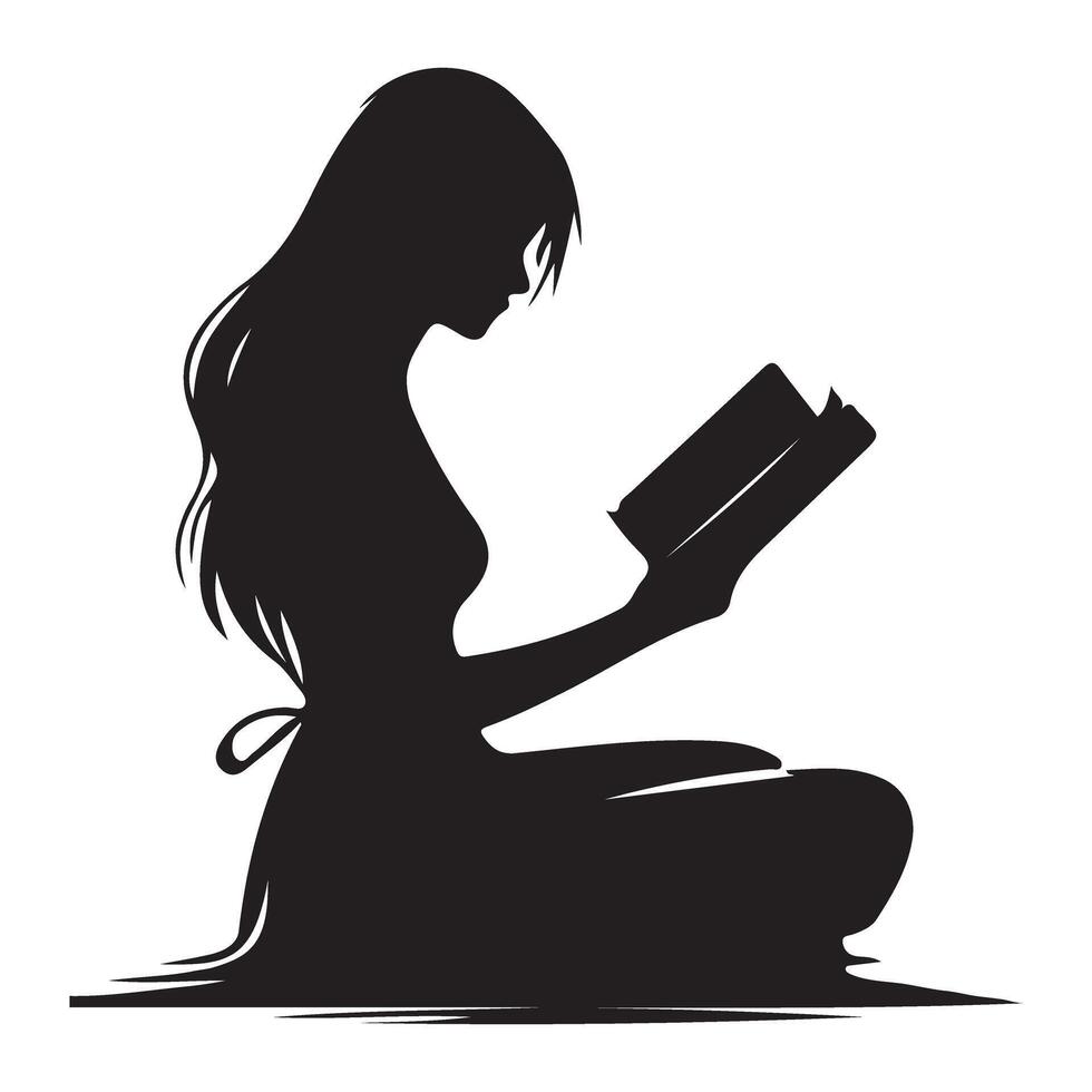 Silhouette Artwork of Woman Reading a Book for Quiet Moments vector