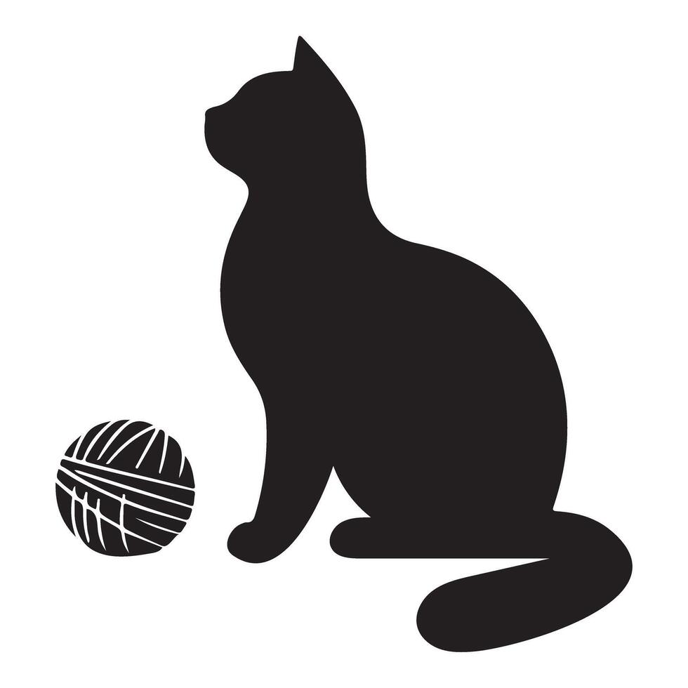 Elegant black cat and yarn ball illustration graphic vector