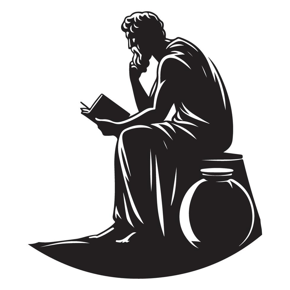 Ancient Greek Philosopher Silhouette Reading Book Illustration Design vector