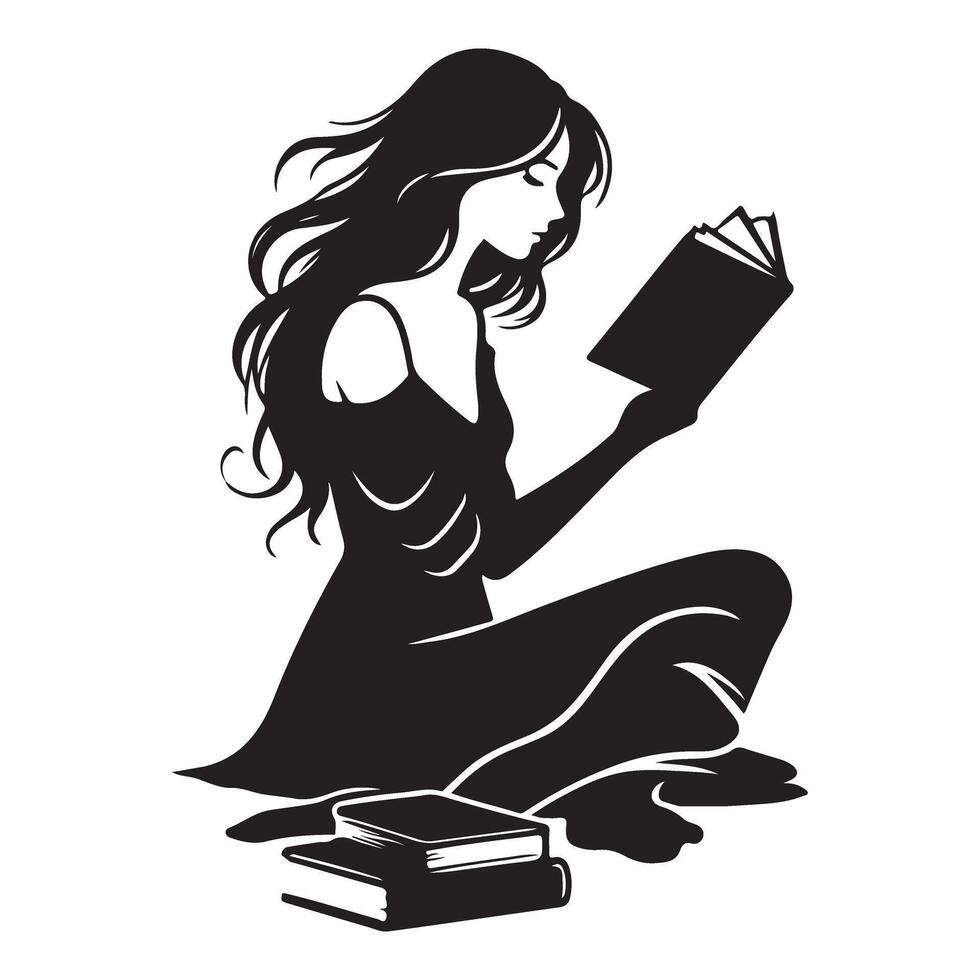 Elegant Woman Reading Book Silhouette Illustration for Literary Enthusiasts vector