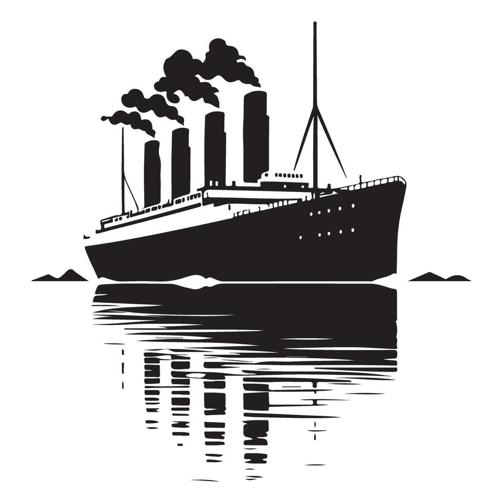 Titanic Boat Ship Silhouette Reflection Smoke Stacks Design vector