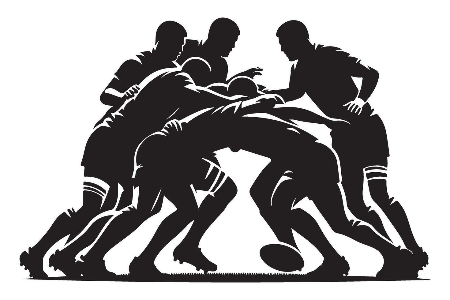 Rugby Scrum Illustration Intense Teamwork and Silhouette in Sport vector
