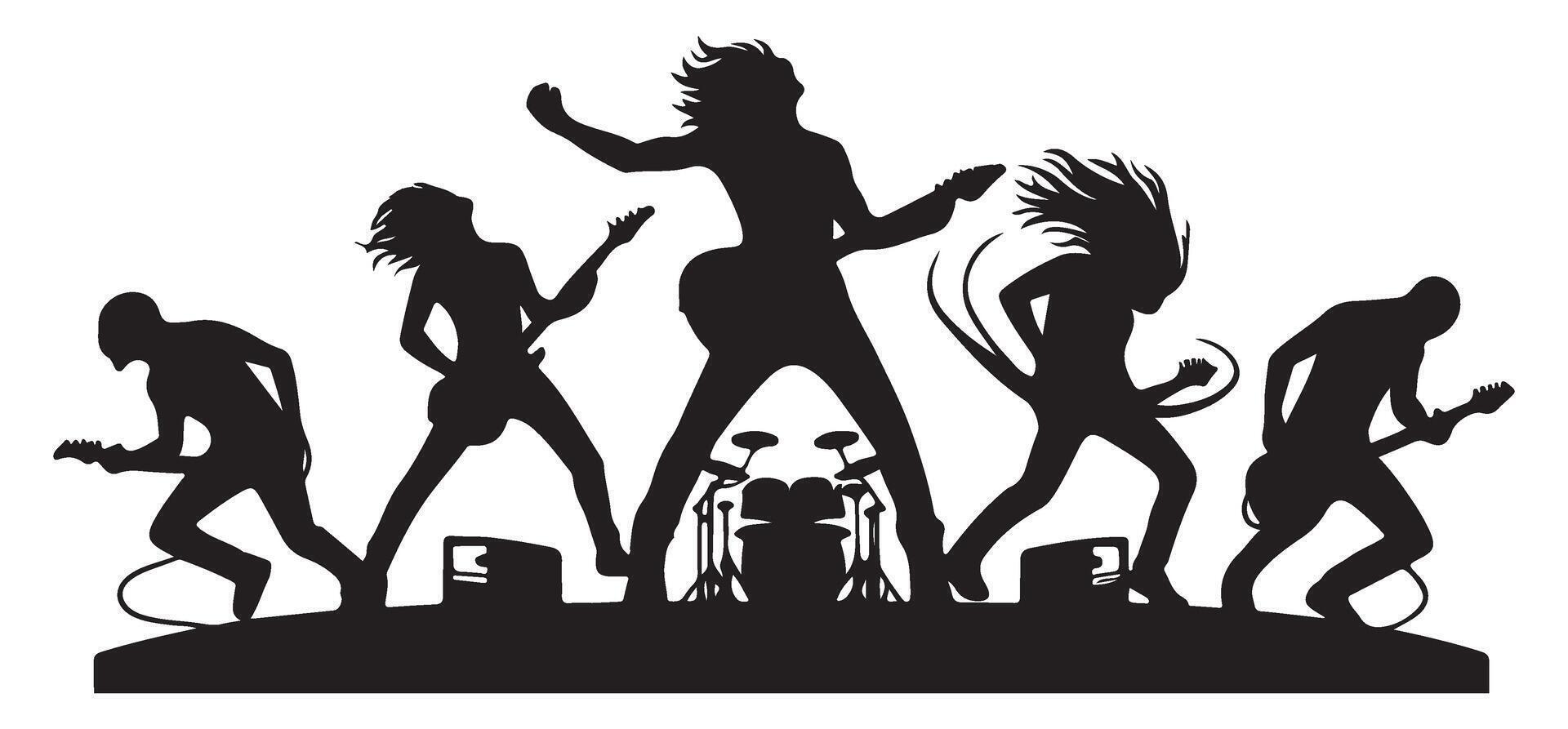 Passionate Rock Band Musicians Silhouette Graphic Design Illustration vector