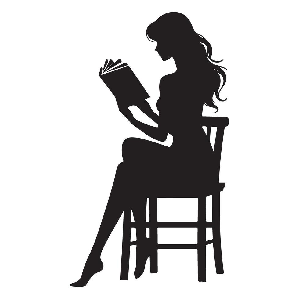 Silhouette Art of Woman Reading in Chair Illustration vector