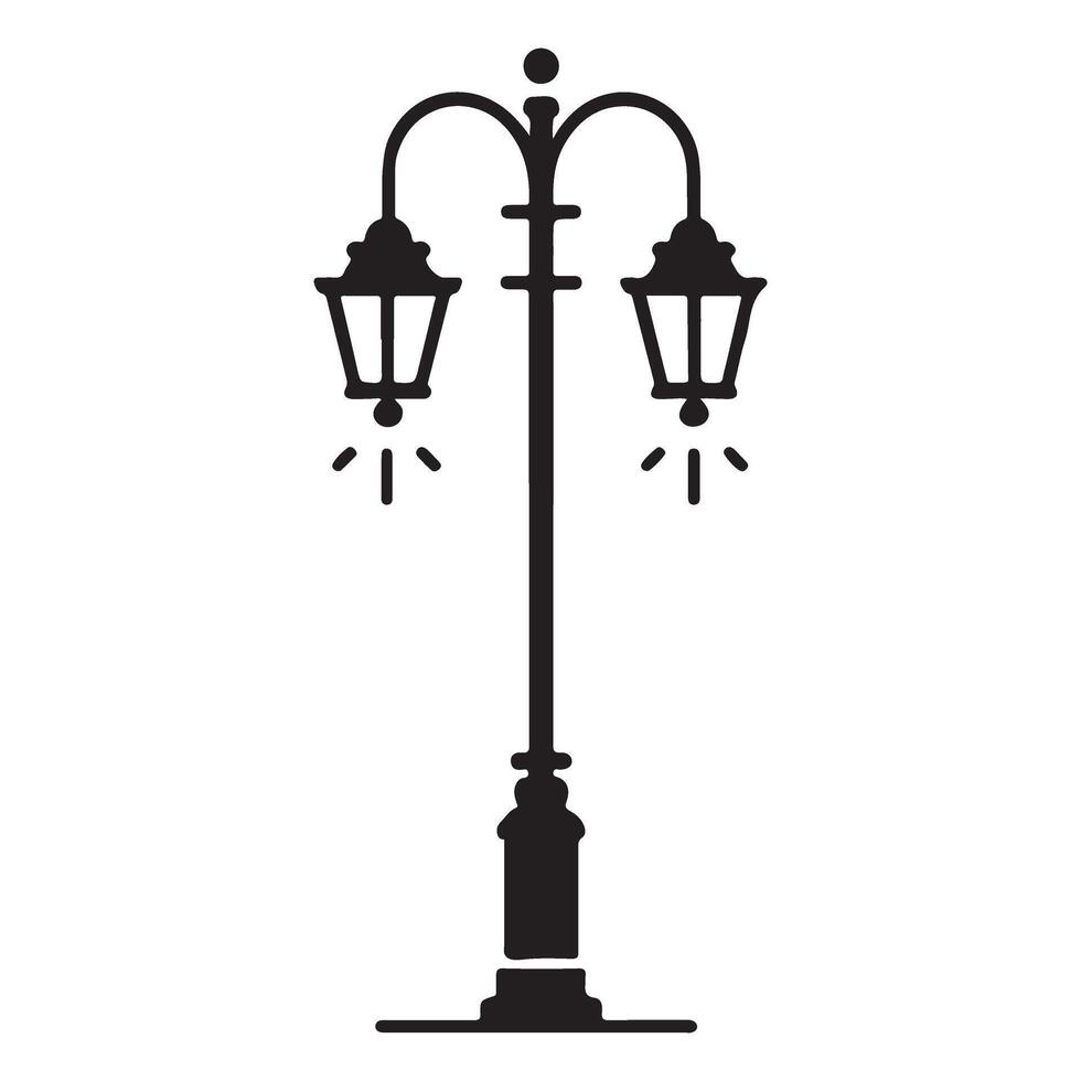 Elegant Black and White Two Light Lamp Post Illustration vector