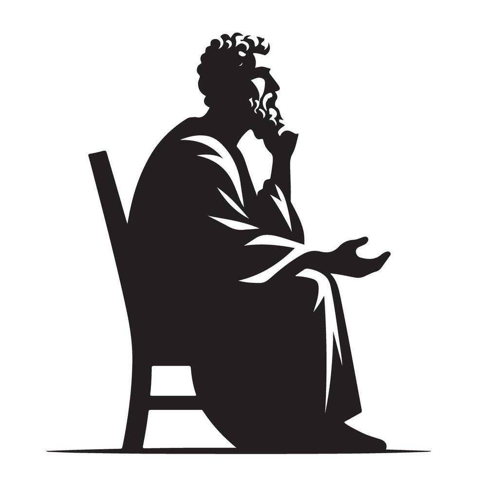 Wise Philosopher Sitting in Chair Deep Thinking Creative Illustration vector