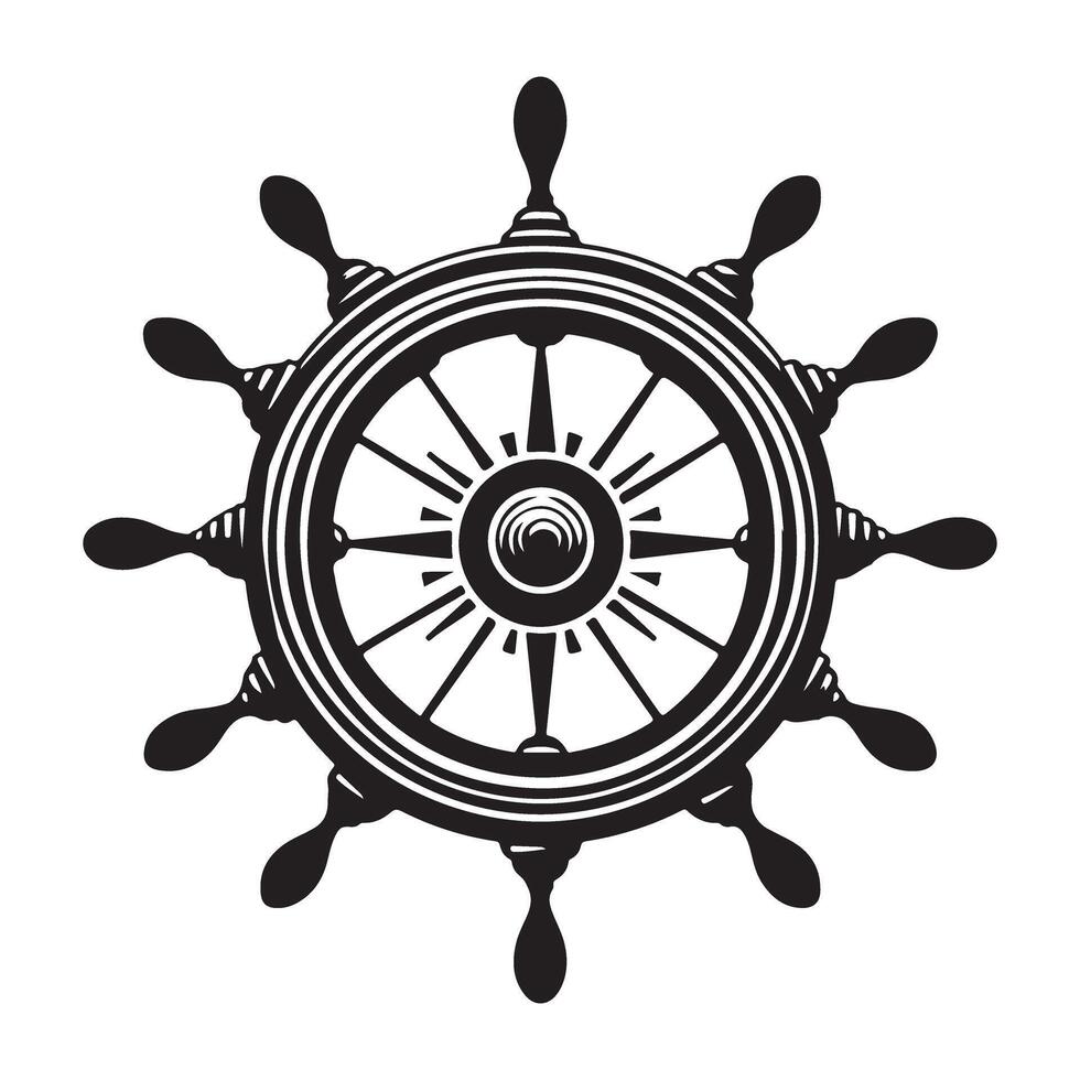 Ship Wheel Silhouette , Steering Wheel Illustration Nautical Theme vector