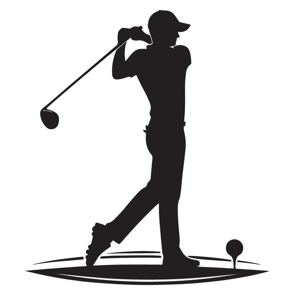 Golf Swing Silhouette Illustration Player Teeing Off Ball vector