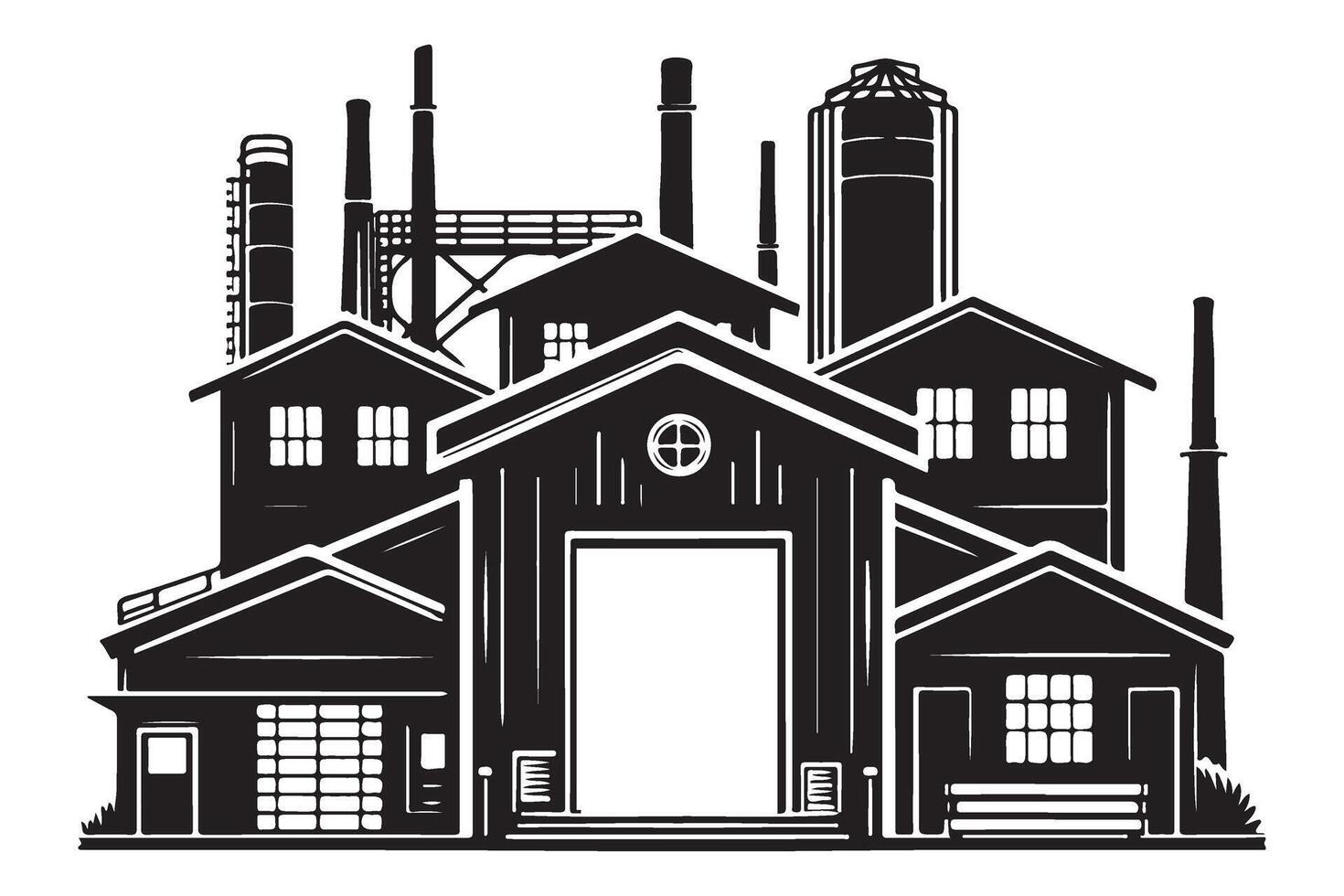 Industrial Factory Buildings Silhouette Illustration Manufacturing Complex vector