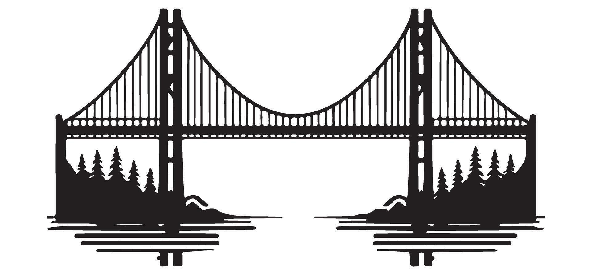 Suspension Bridge Illustration Classic Silhouette Engineering Structure Design vector