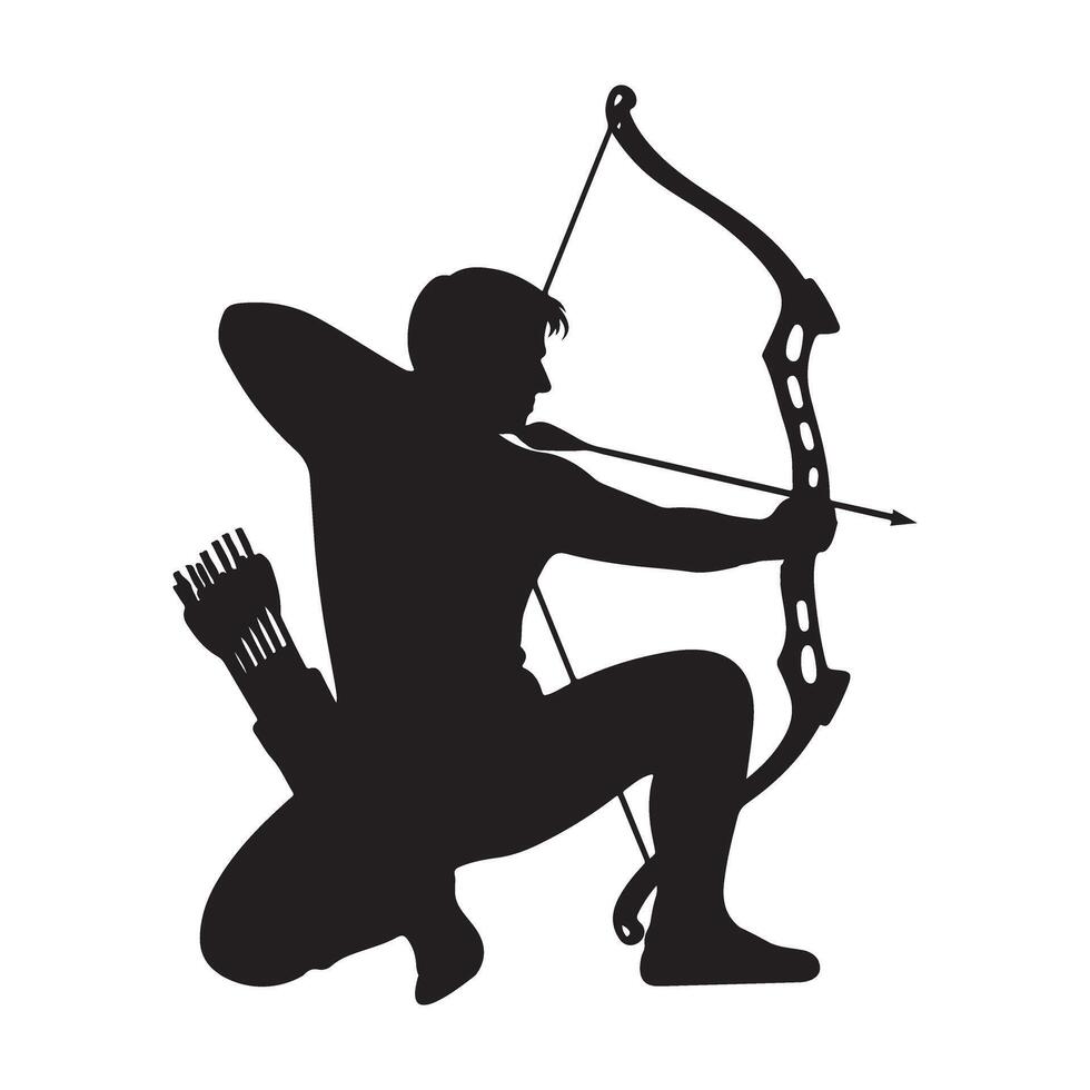 Archery Silhouette Illustration Professional Archer Aiming with Bow and Arrow vector