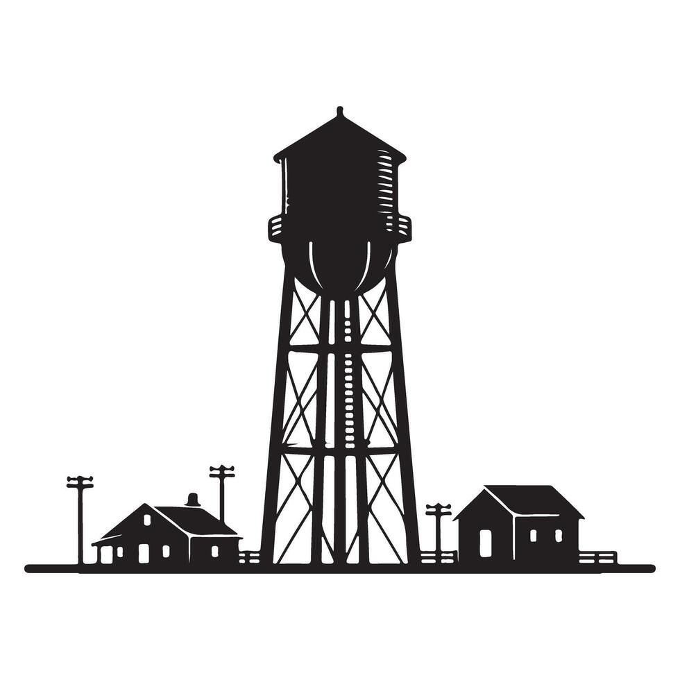 Vintage Water Tower Silhouette Illustration for Industrial Scenes vector
