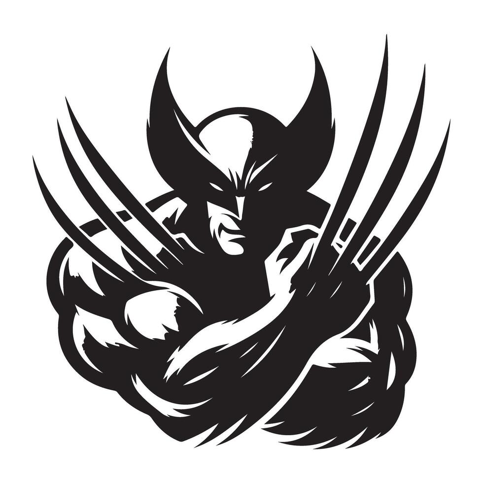 Wolverine Illustration Powerful Superhero Silhouette Art Design vector