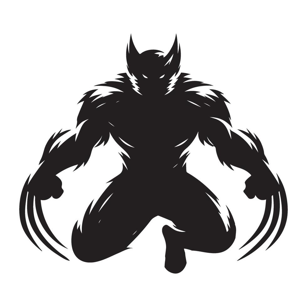 Powerful Wolverine Silhouette Graphic Character Superhero Illustration vector