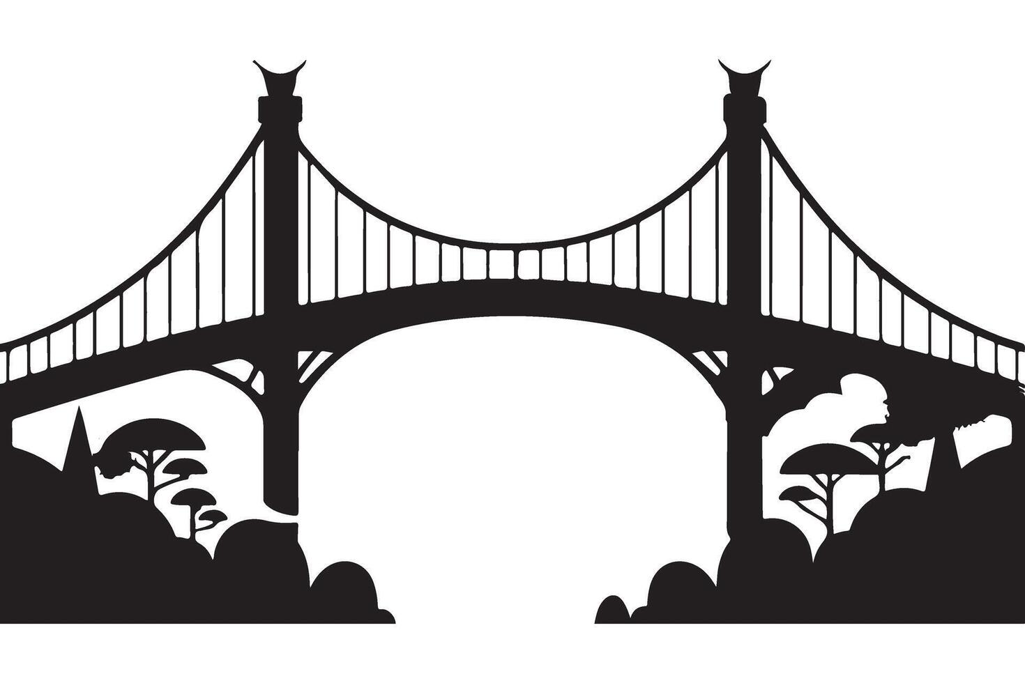 Suspension Bridge Silhouette Illustration Connecting Landscapes with Architectural Design vector