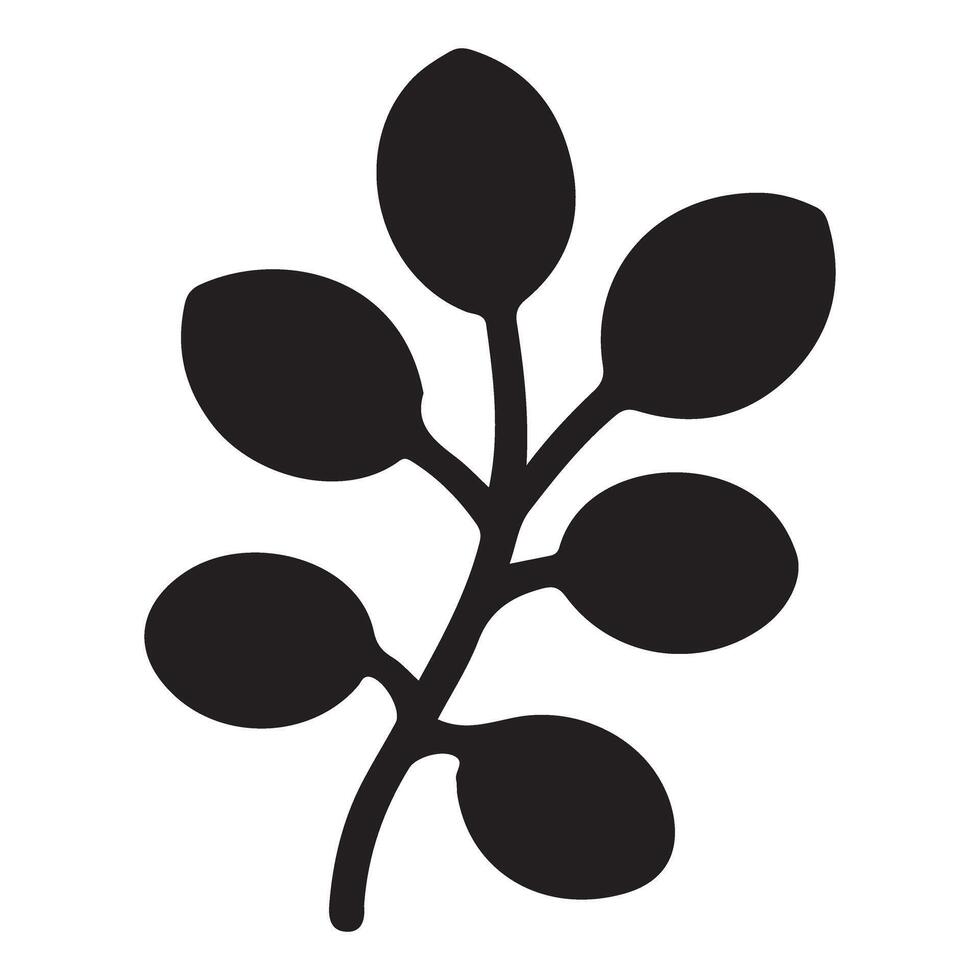 Simple Branch with Leaves Silhouette Botanical Illustration vector