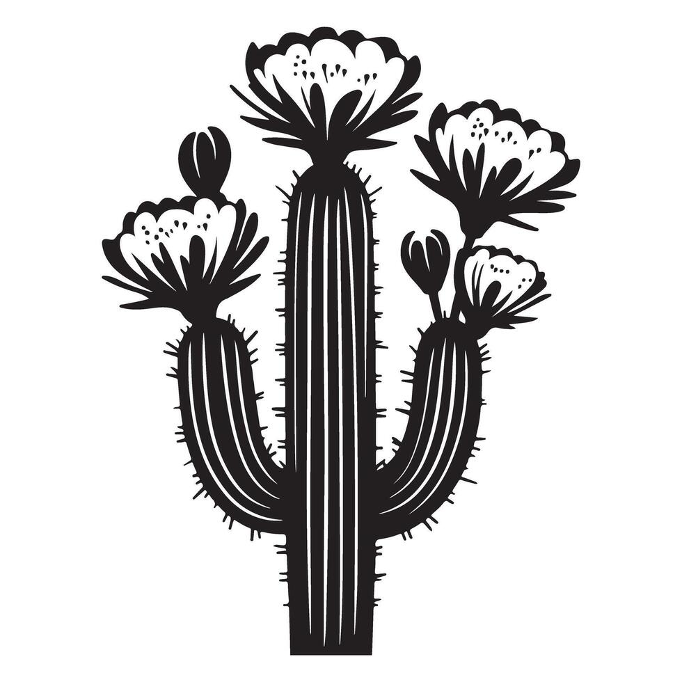 Blooming Saguaro Cactus Silhouette with White Flowers Desert Springtime Beauty vector