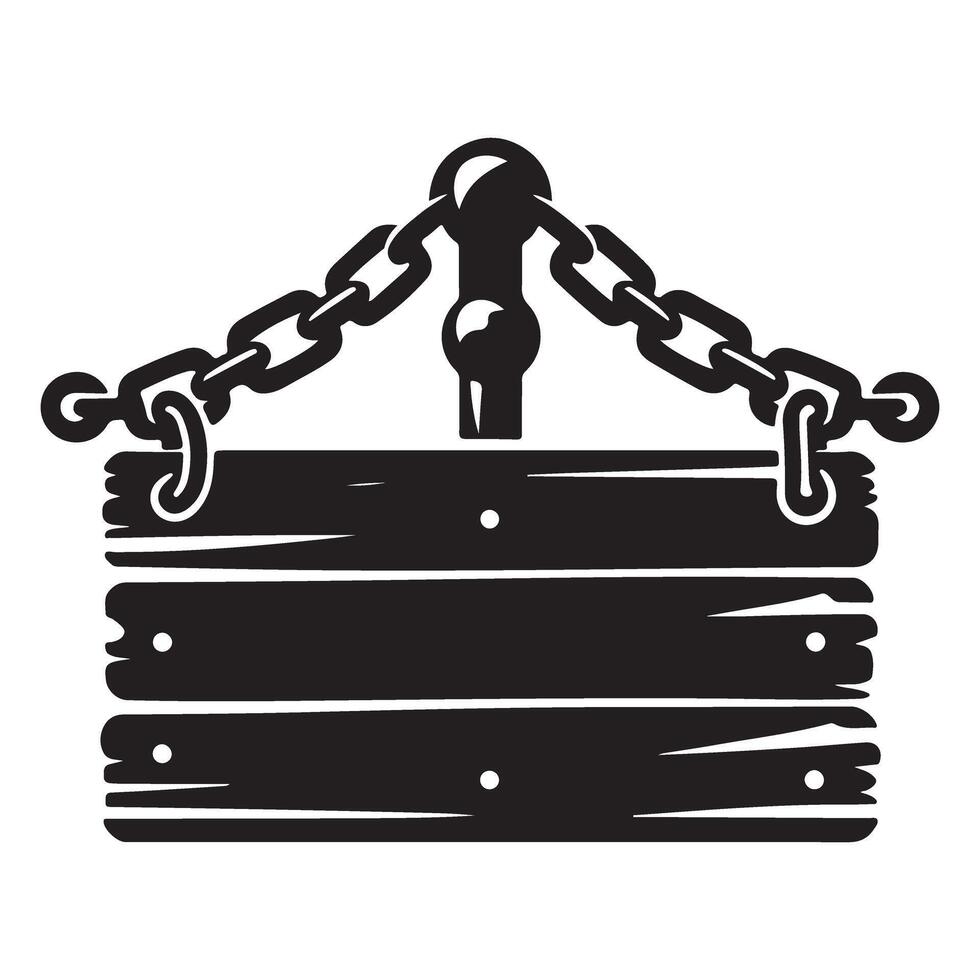 Rustic Silhouette Wooden Sign Hanging from Chains Illustration Design vector