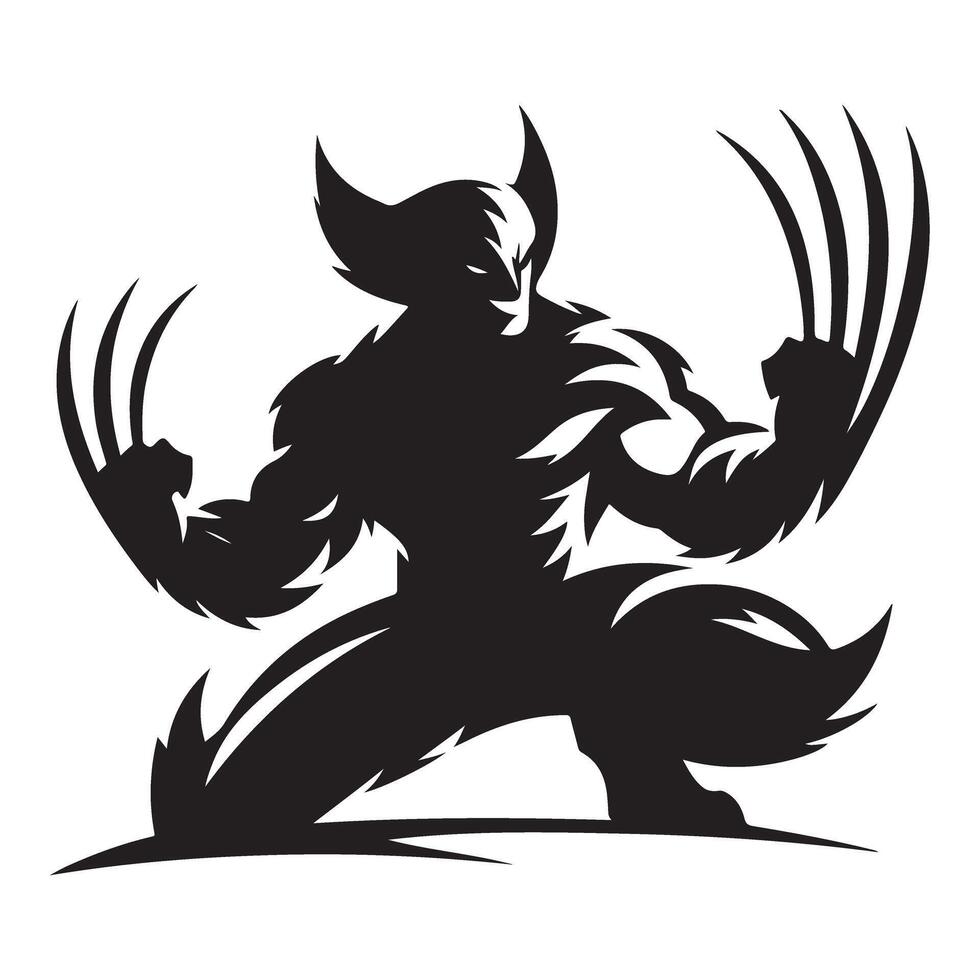 Wolverine Silhouette Illustration Fierce Mutant Hero with Claws Extended vector