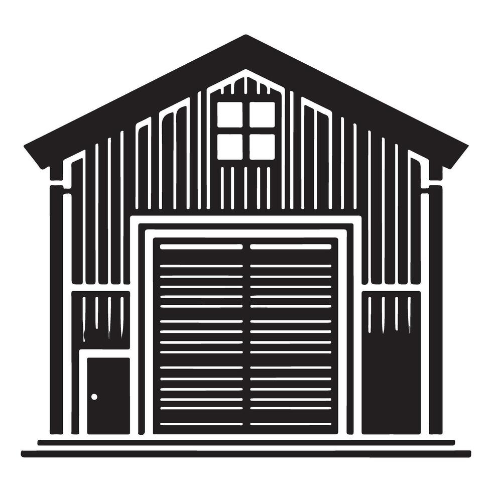 Black and White Silhouette Farm Shed Illustration for Agriculture Projects vector