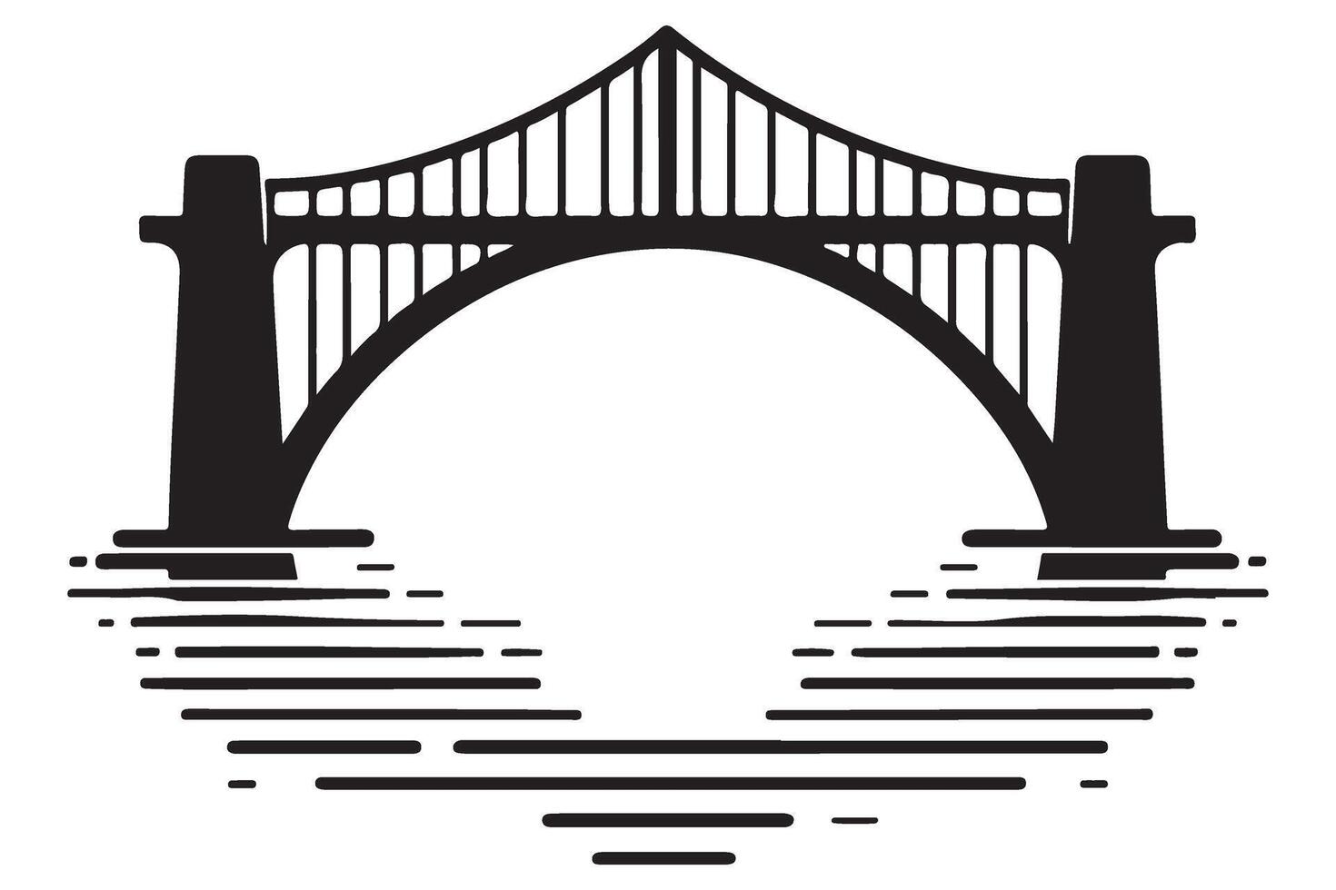 Arched Bridge Silhouette Illustration Over Water Design vector