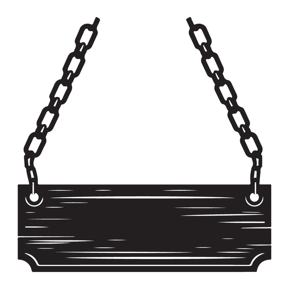 Hanging Wooden Sign Silhouette with Chains Illustration vector