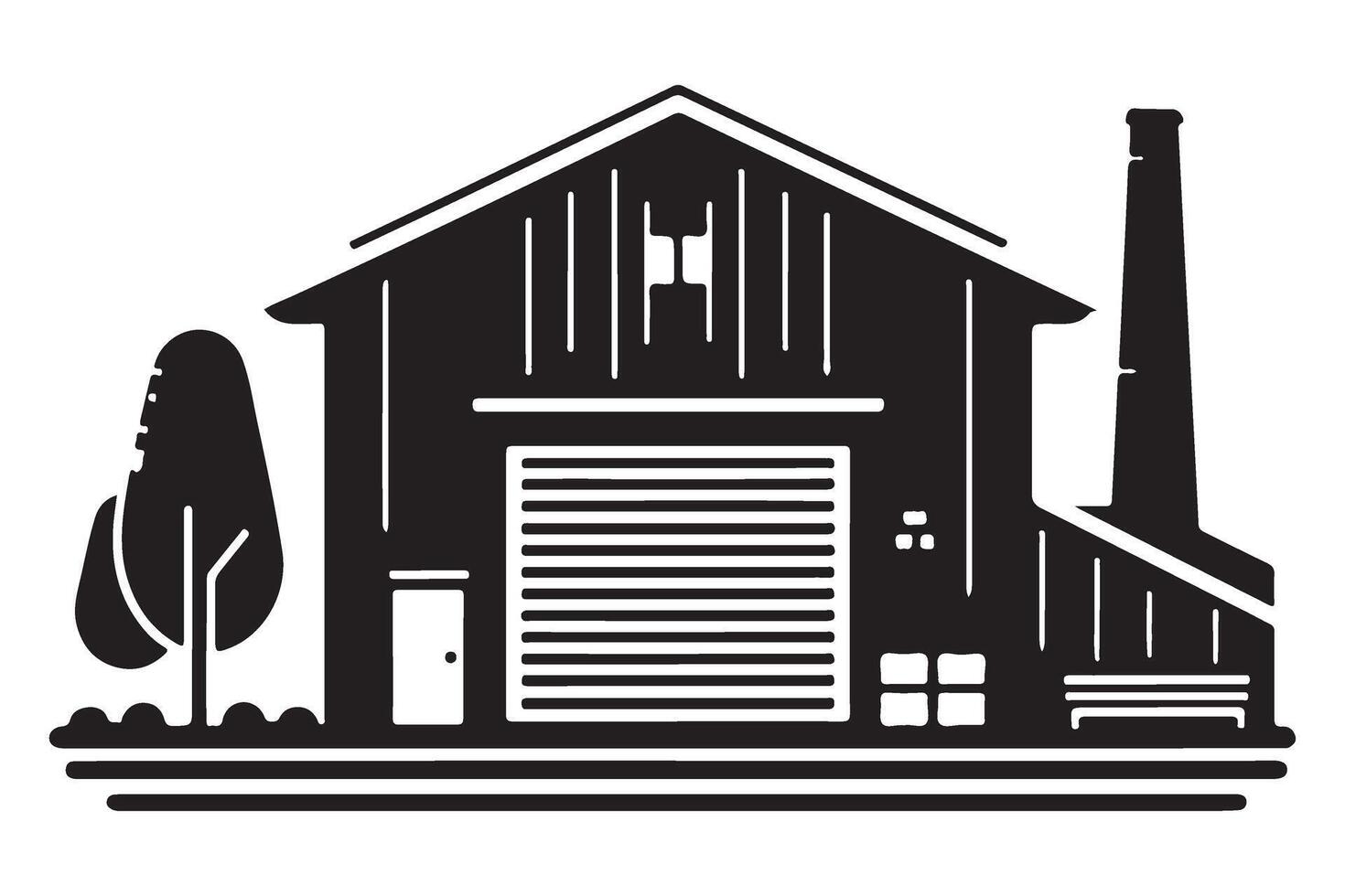 Industrial Warehouse Silhouette Illustration Building With Chimney vector
