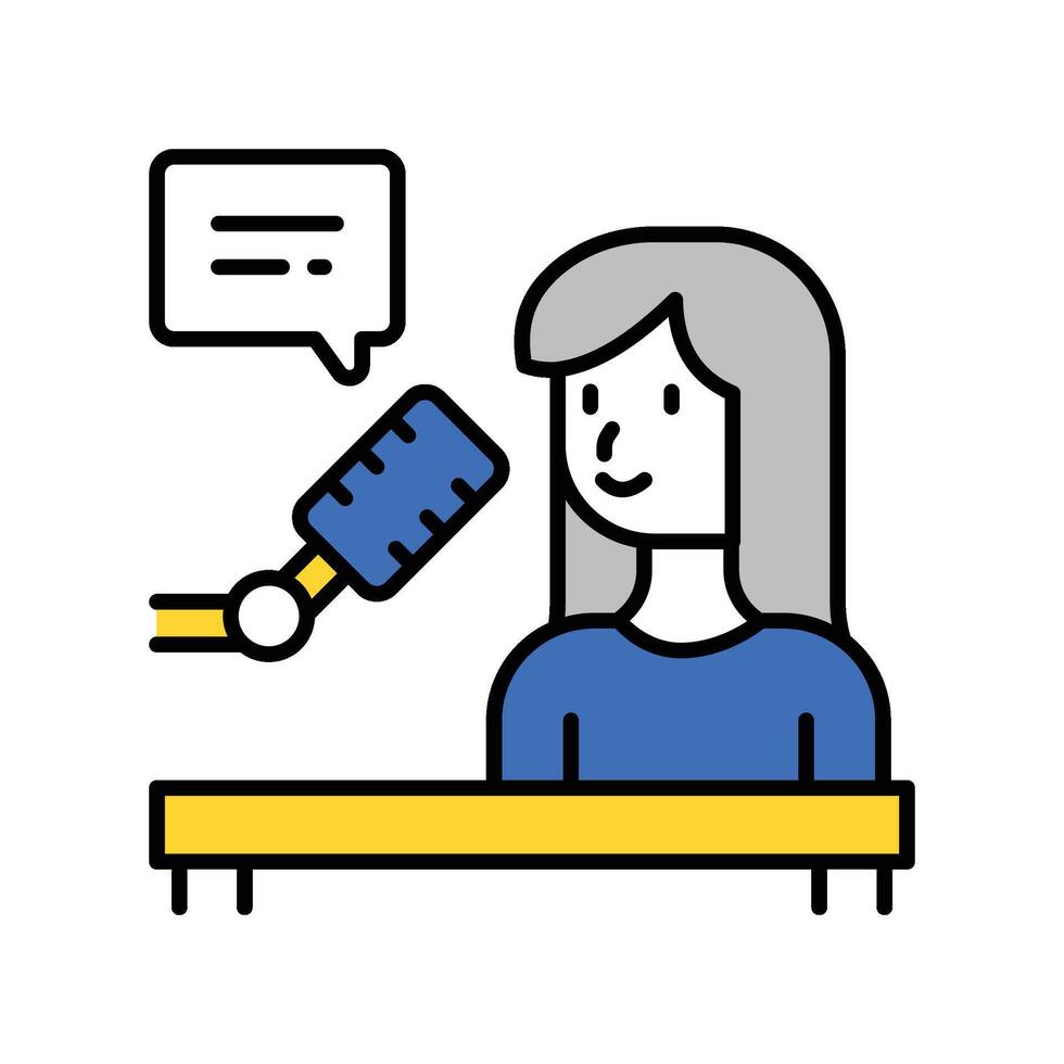 Female podcaster filled outline icon. EPS 10 file vector
