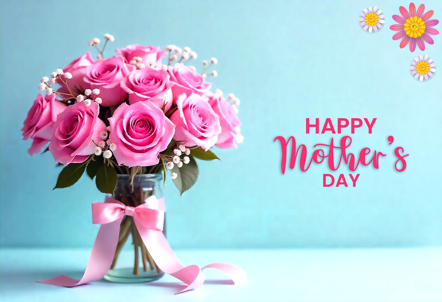Happy Mothers Day Celebration Card with pink color roses bouquet psd
