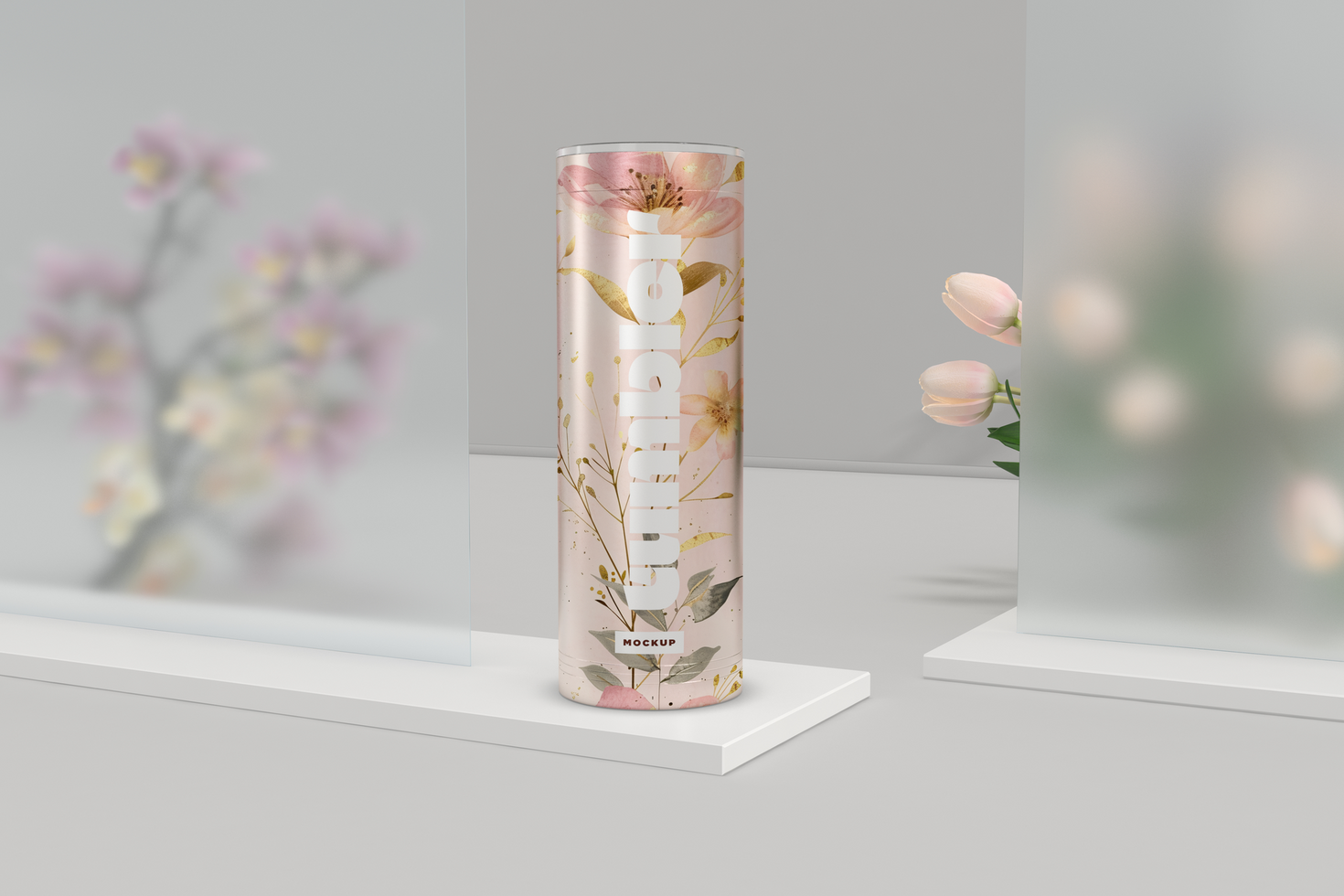 Drinking Jar Tumbler Mockup on podium psd