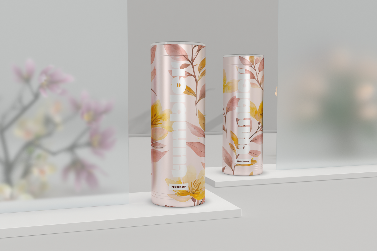 Two Drinking Jars Tumbler Mockup on podium psd