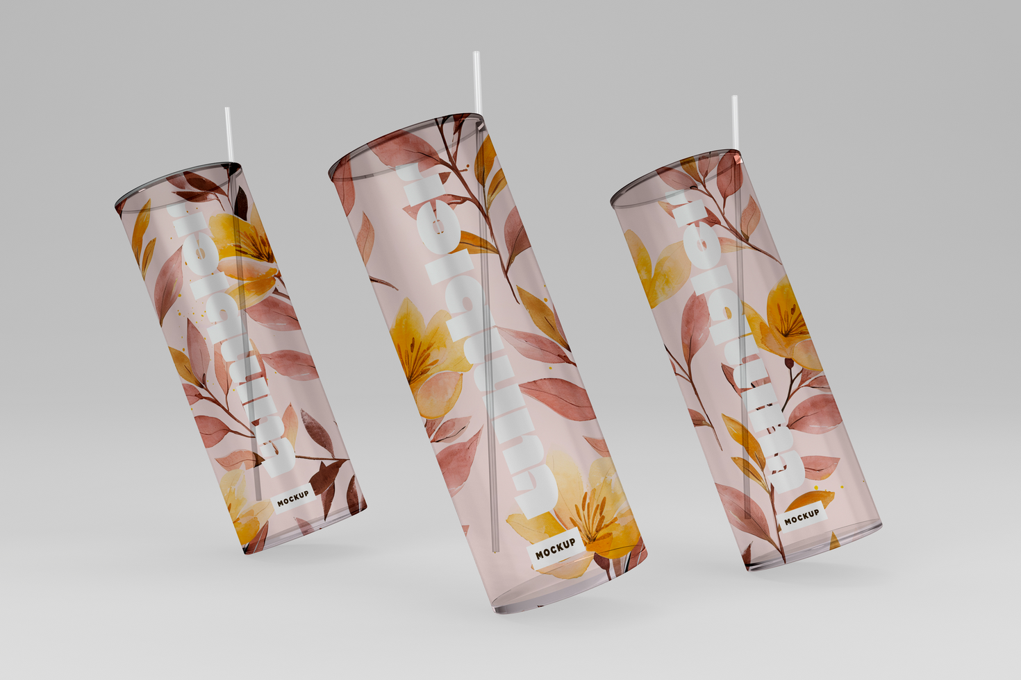 Three Jars Drinking Tumbler Mockup Falling psd