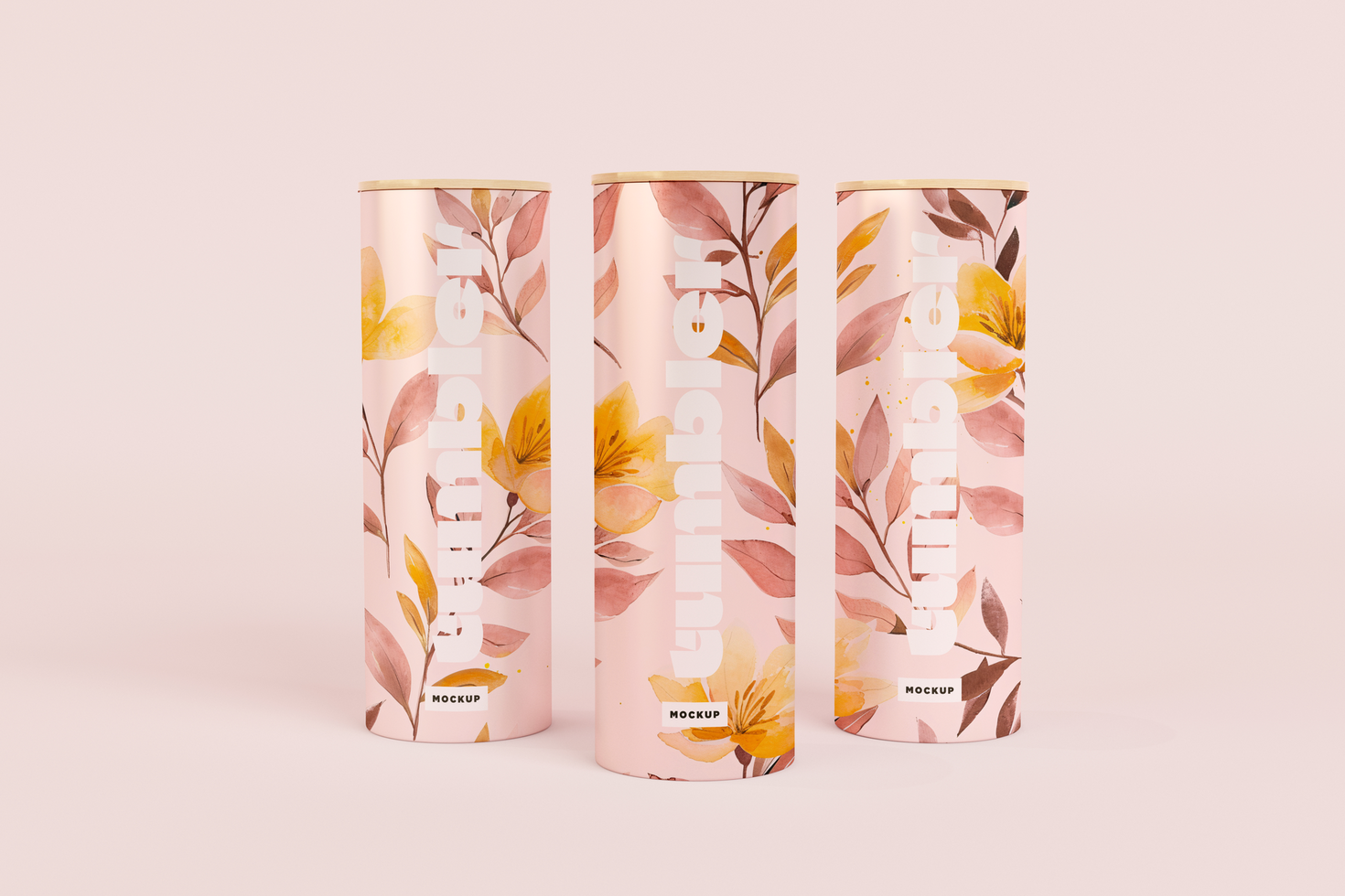 Tumbler Drinking three Jars Mockup in pink Background psd
