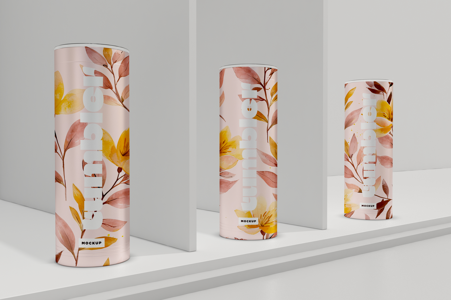Three Tumbler Drinking Jars Mockup in rack psd