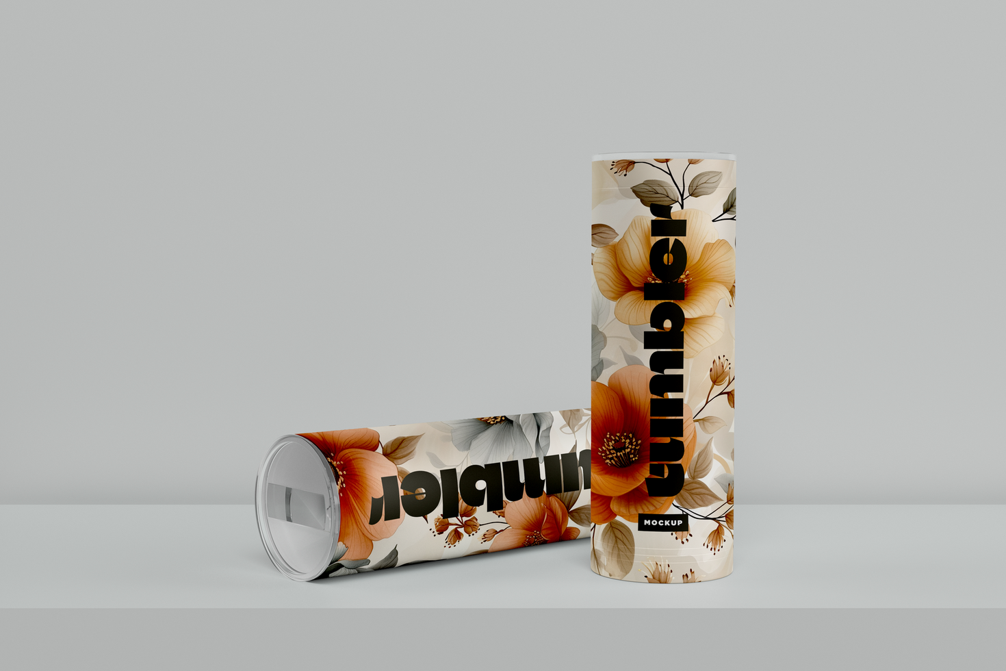 Tumbler Drinking two Jars Mockup on fall on rack psd
