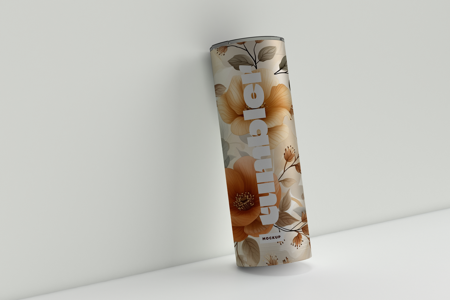 Tumbler Drinking Jar Mockup twisted with wall psd